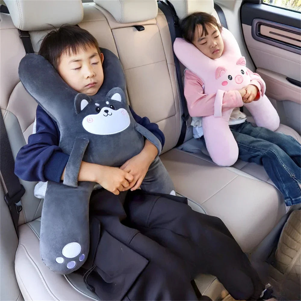Kids Car Neck Pillow with Seat Belt Safety Sleep Aid Prevent Leaning Head Back Seat Sleeping Comfort During Long Distance Travel