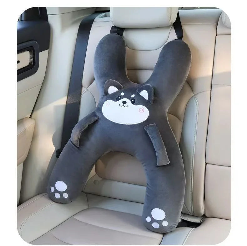 Kids Car Neck Pillow with Seat Belt Safety Sleep Aid Prevent Leaning Head Back Seat Sleeping Comfort During Long Distance Travel
