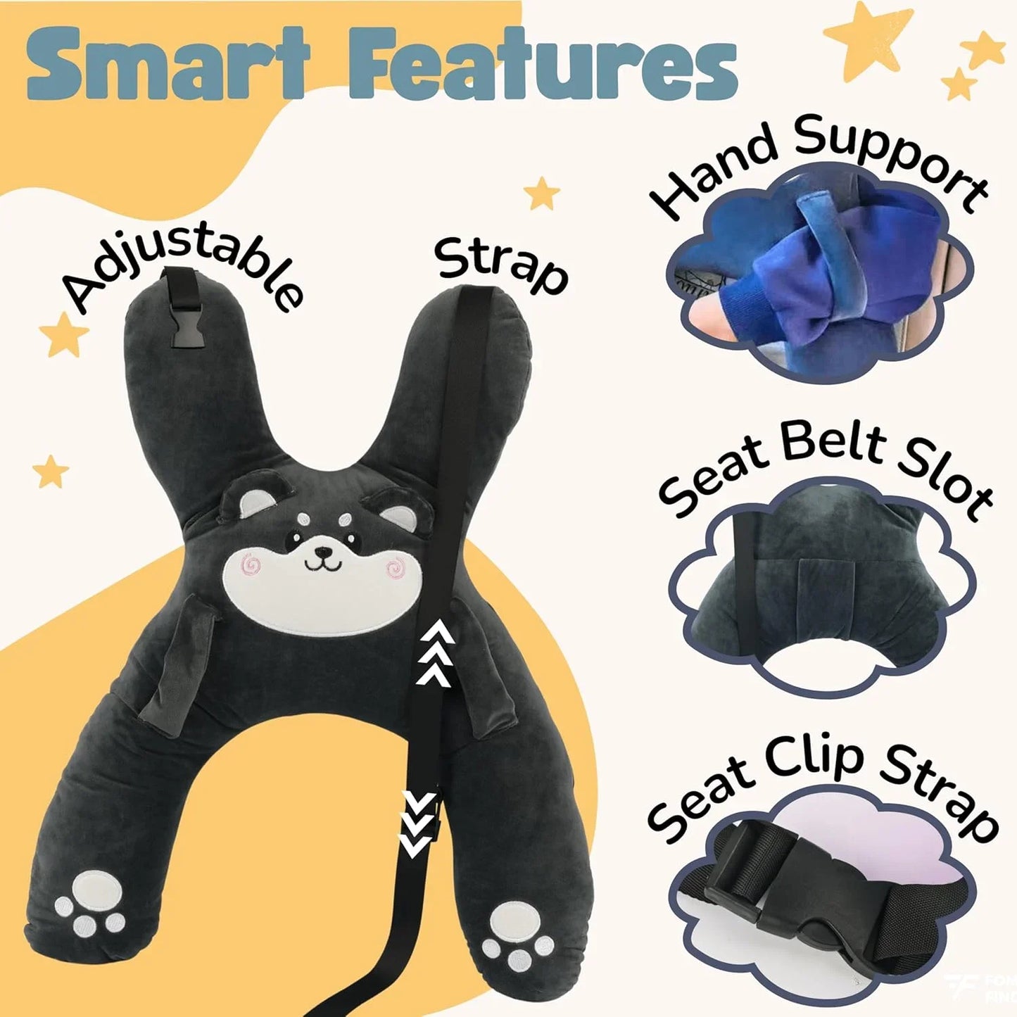 Kids Car Neck Pillow with Seat Belt Safety Sleep Aid Prevent Leaning Head Back Seat Sleeping Comfort During Long Distance Travel