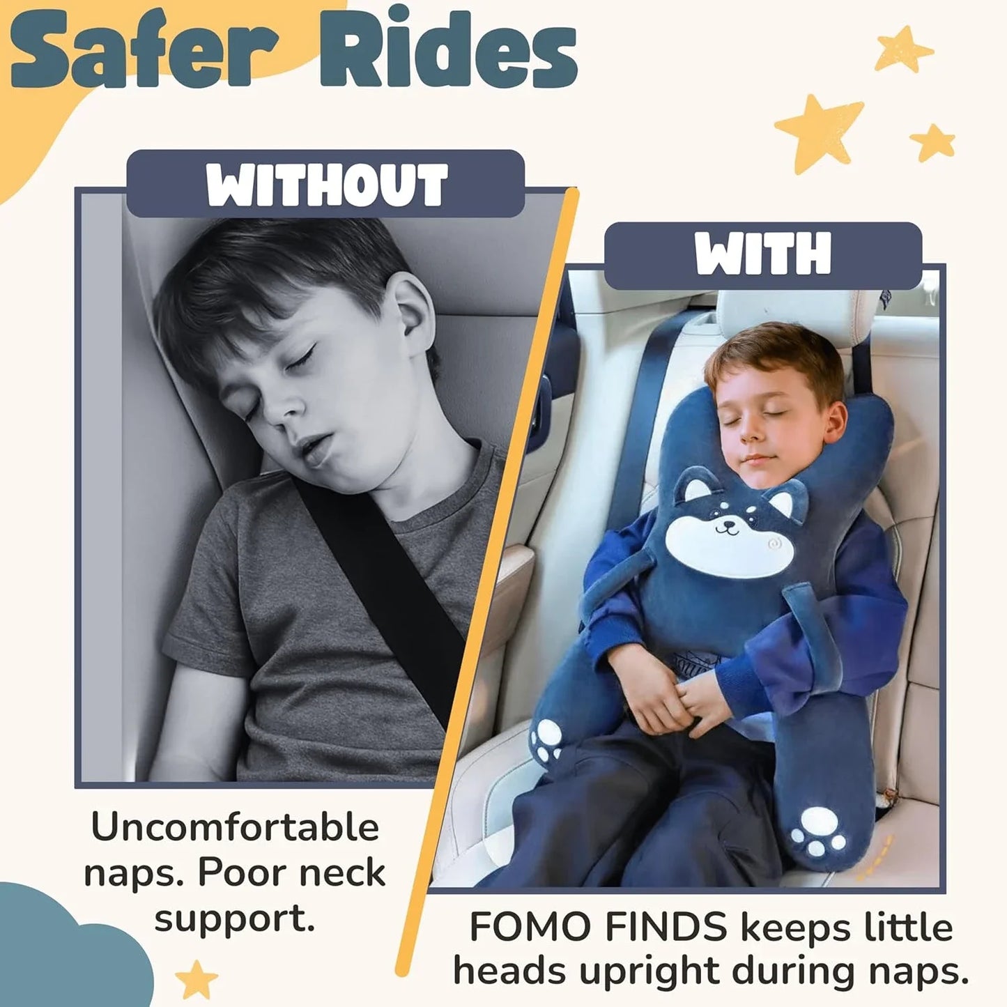 Kids Car Neck Pillow with Seat Belt Safety Sleep Aid Prevent Leaning Head Back Seat Sleeping Comfort During Long Distance Travel